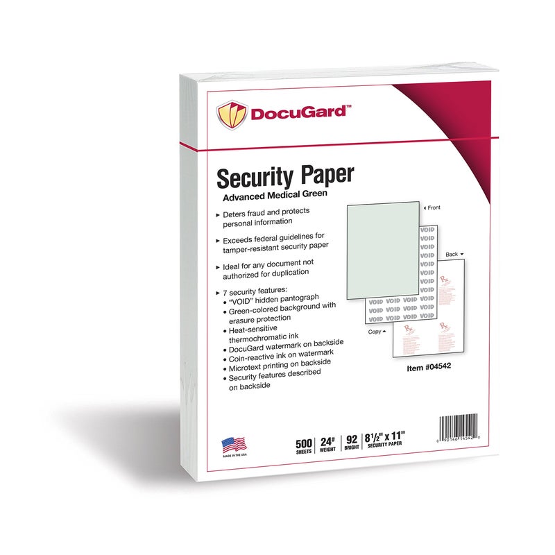 DocuGard Medical Security Papers  24 lb Bond Weight  8.5 x 11  Green  500/Ream - Image 1